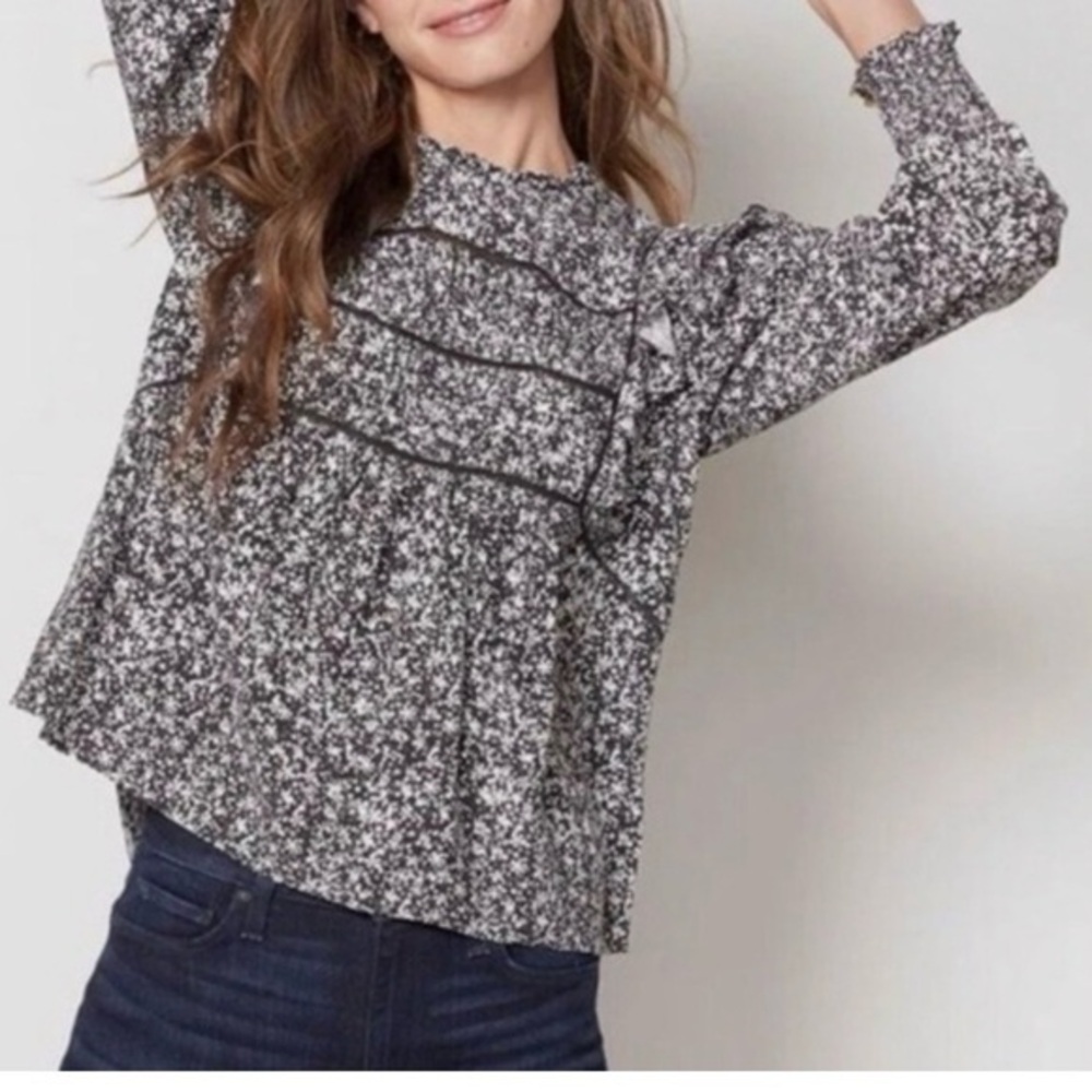 Rails Kadi Onyx Meadow Long Sleeve Floral Blouse Women Size Large Boho Feminine